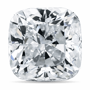 A sparkling, cushion-cut diamond with brilliant facets reflecting light, shown on a white background.
