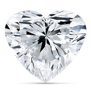 Heart-shaped, sparkling diamond with intricate facets reflecting bright light, set against a white background.