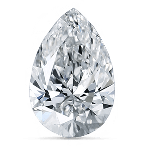 A sparkling, clear diamond cut in a teardrop or pear shape, reflecting light with many intricate facets against a plain white background.