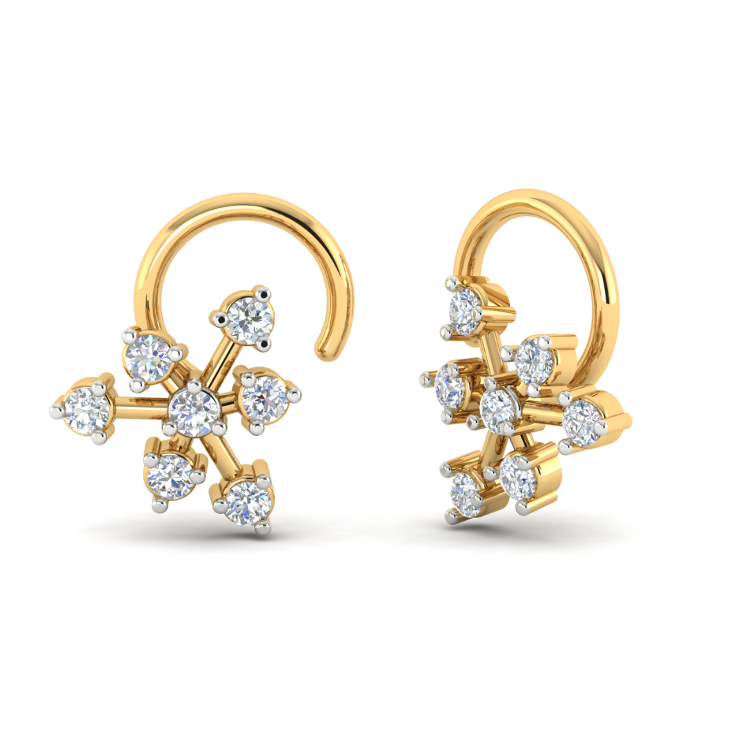 Experience the sophistication of luxury jewelry with the Amara Diamond Nosepin by Niraa. Adorned with a floral design and six exquisite diamond clusters, it radiates timeless beauty and elegance.