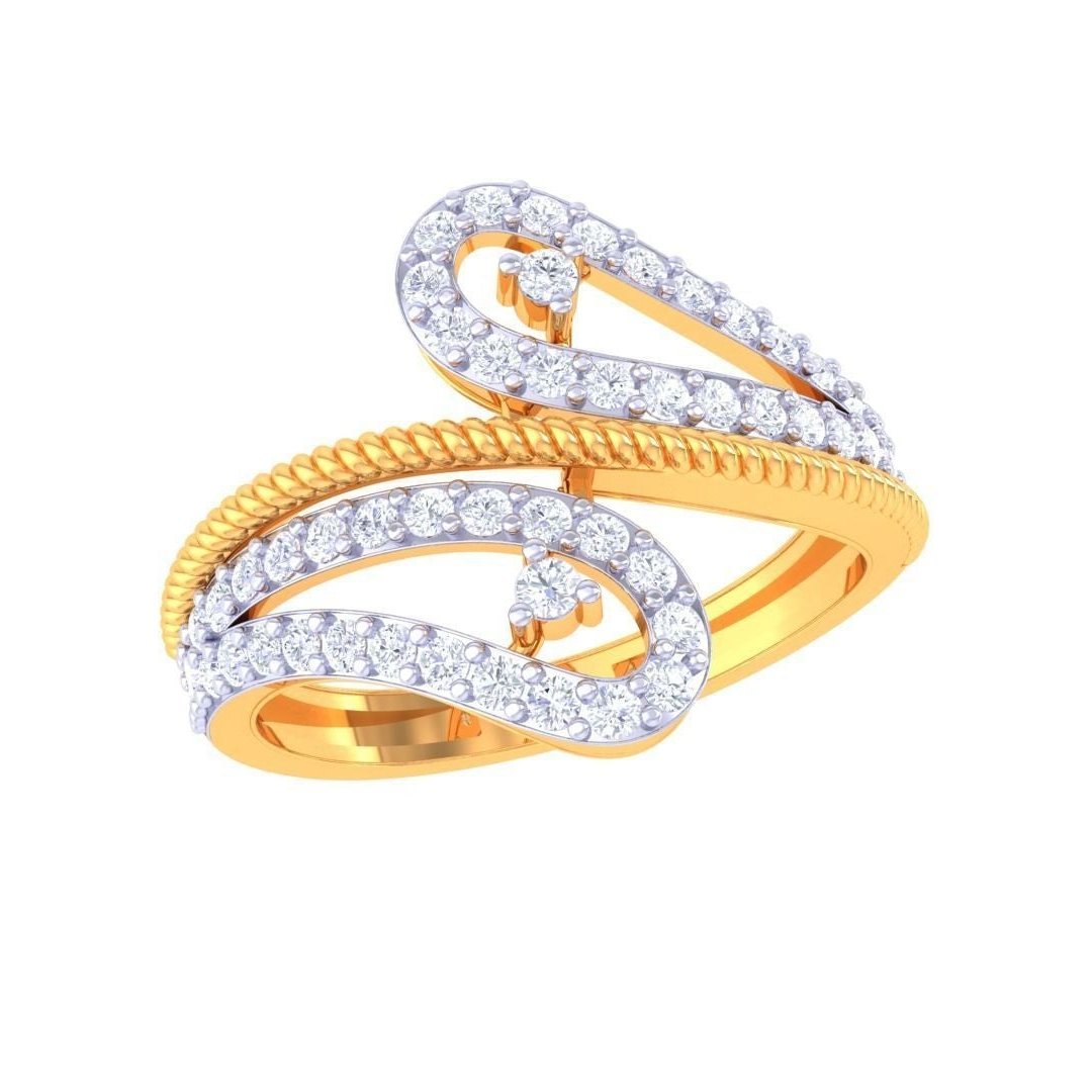 Experience the allure of luxury with the Anais Diamond Ladies Ring by Niraa, showcasing an open, swirling design in gold adorned with sparkling diamonds for an elegant and intricate look.
