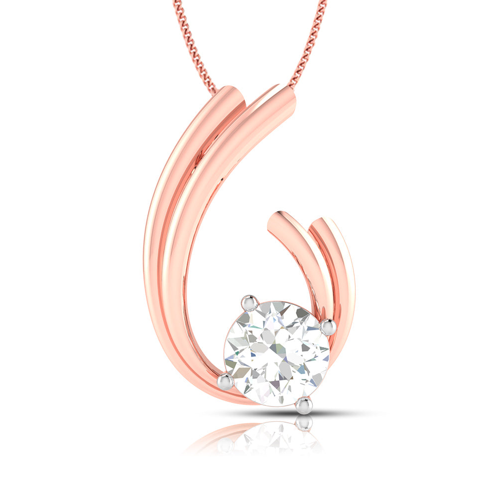 The Willow Diamond Solitaire Pendant Set by Niraa is a luxury accessory featuring an elegant gold abstract design with a circular diamond solitaire at the bottom. Hanging from a fine chain, it blends gold and diamonds flawlessly.