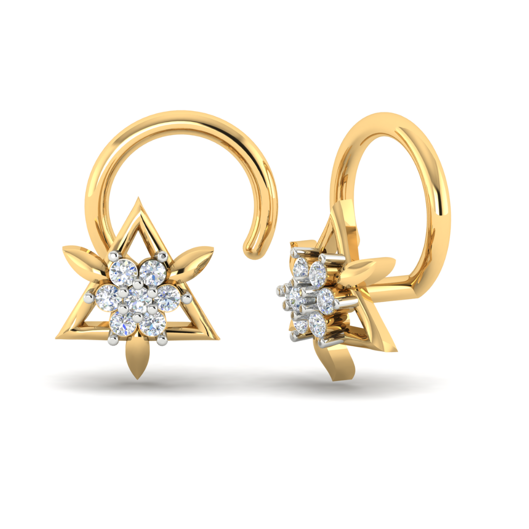 Explore the Zephyr Diamond Nosepin by Niraa, a luxury accessory that captures elegance with a shimmering floral design adorned with sparkling gems at the petal centers and tips.