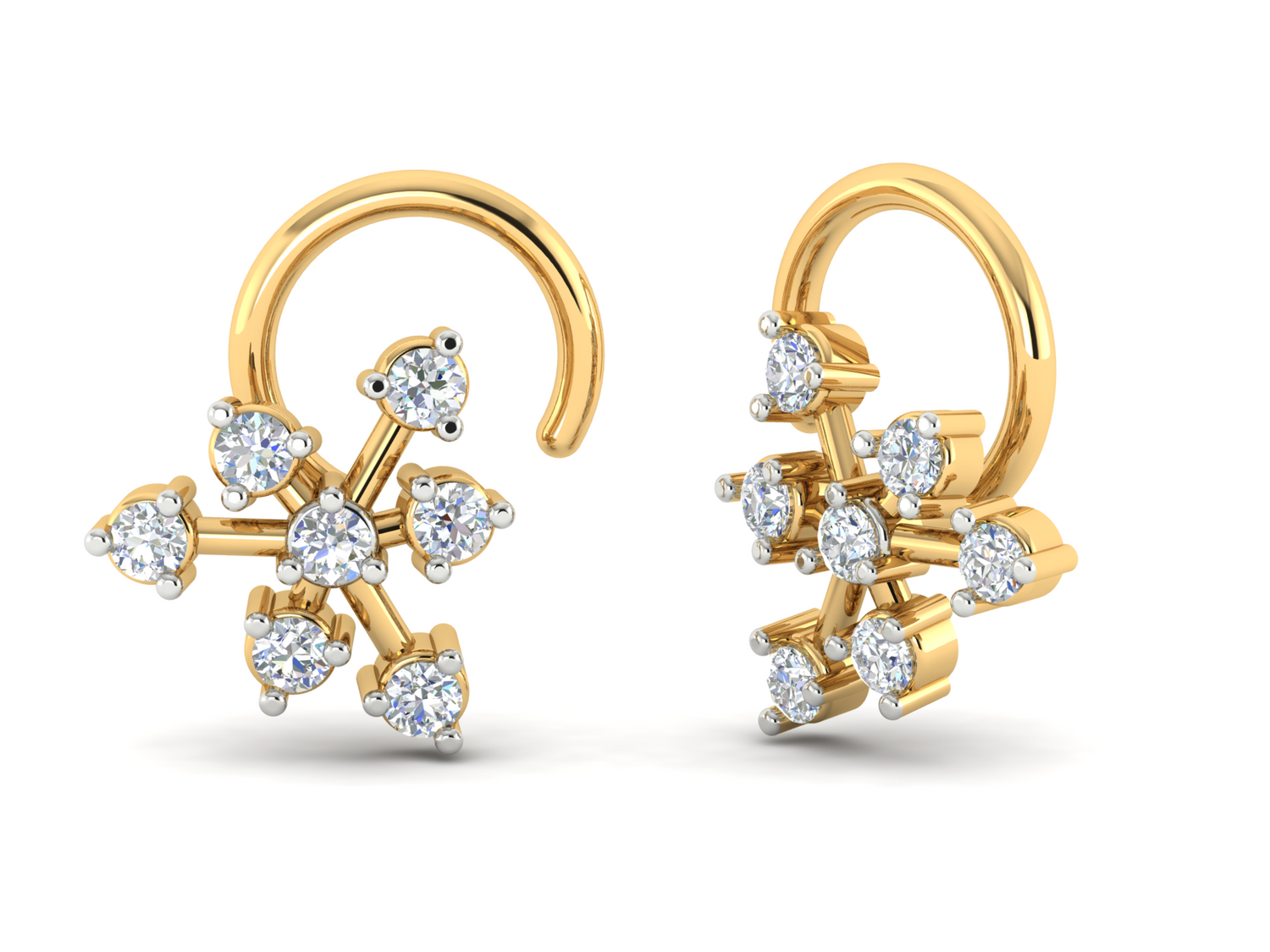 Experience the sophistication of luxury jewelry with the Amara Diamond Nosepin by Niraa. Adorned with a floral design and six exquisite diamond clusters, it radiates timeless beauty and elegance.