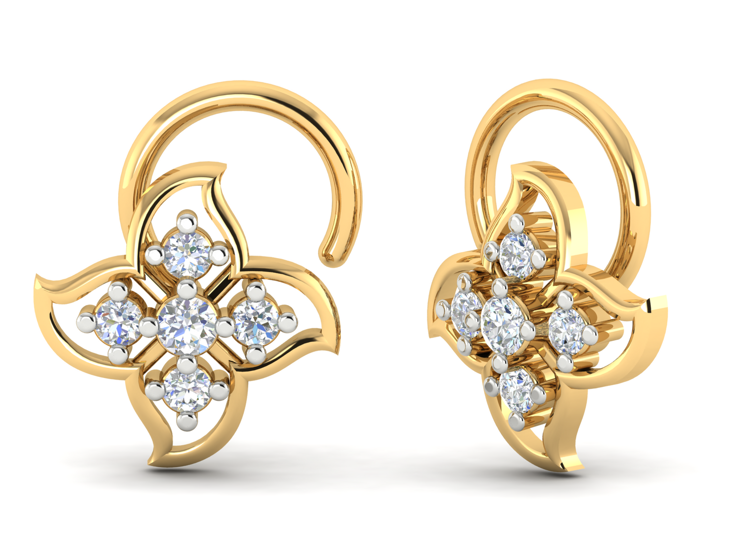 The Kaia Diamond Nosepin by Niraa, crafted in a floral design, features small, gleaming diamonds at its center. This luxurious and elegant accessory boasts gracefully curved petals, making it a timeless addition to any jewelry collection.