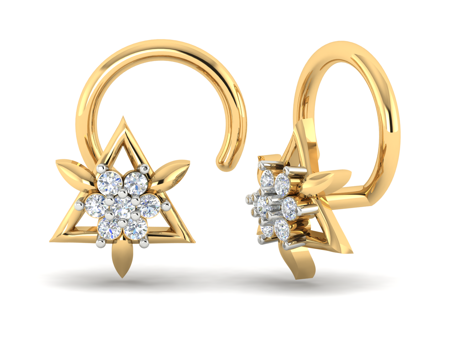 Explore the Zephyr Diamond Nosepin by Niraa, a luxury accessory that captures elegance with a shimmering floral design adorned with sparkling gems at the petal centers and tips.