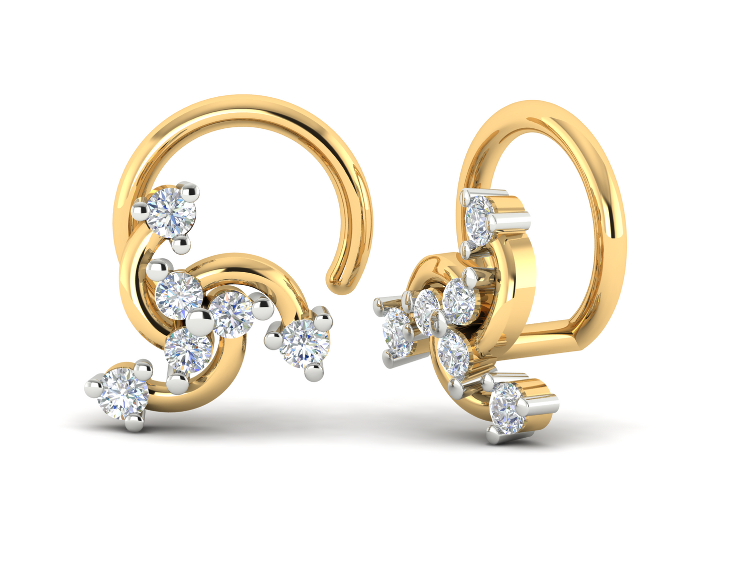The Aria Diamond Nosepin by Niraa features a swirl design with five small sparkling diamonds and comes with an authenticity certificate. This nosepin boasts a contemporary, sophisticated look that emphasizes elegance and style.
