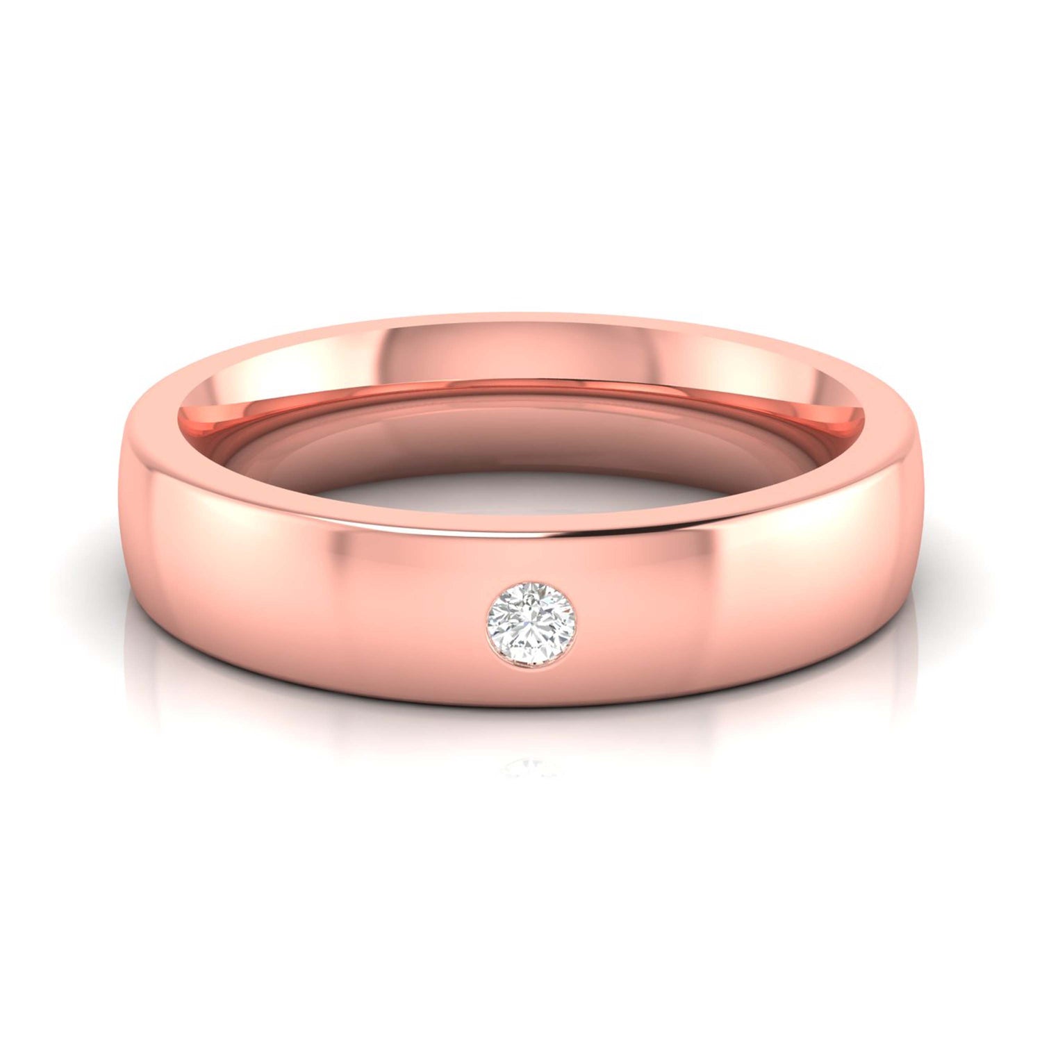 The Niraa Naya Diamond Mens Ring features a smooth, polished gold band with a central small diamond that reflects light beautifully.