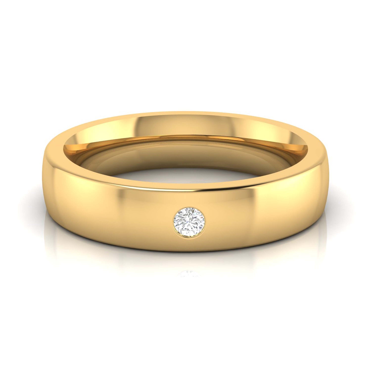 The Niraa Naya Diamond Mens Ring features a smooth, polished gold band with a central small diamond that reflects light beautifully.