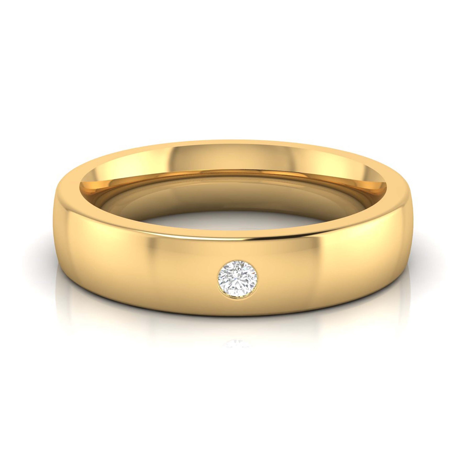The Niraa Naya Diamond Mens Ring features a smooth, polished gold band with a central small diamond that reflects light beautifully.