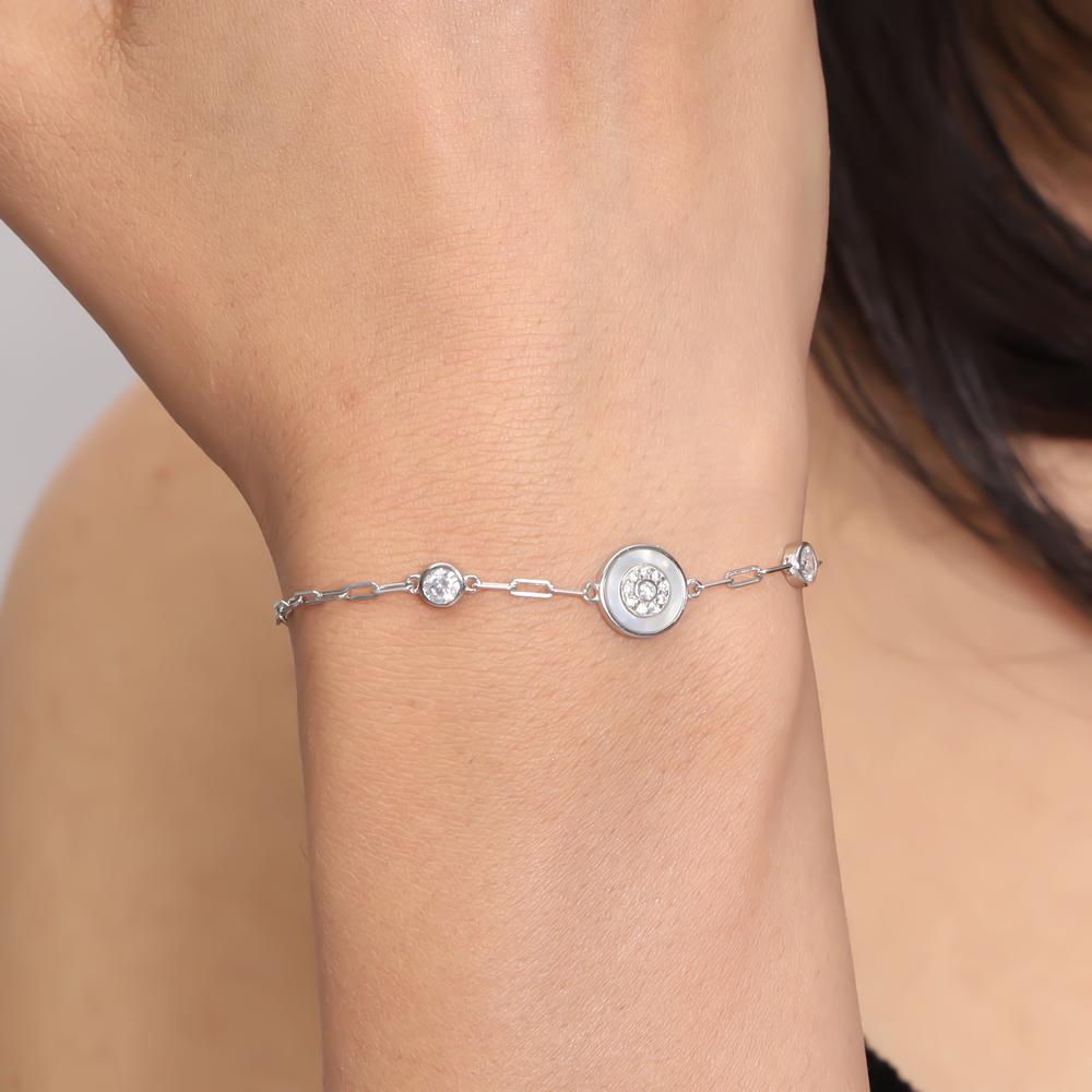 Mother of Pearl finish Round Glittery Bracelet in 925 silver