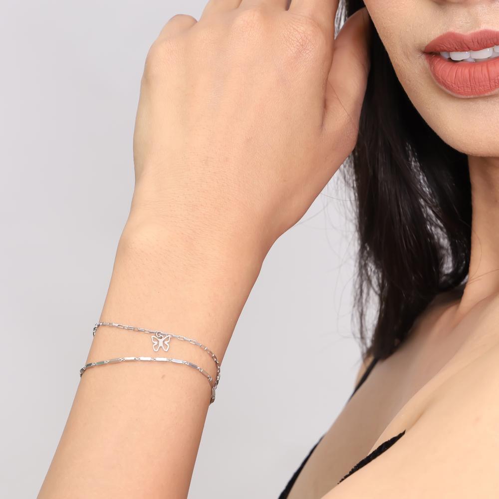 Stacked Butterfly Bracelet with link chain in 925 silver