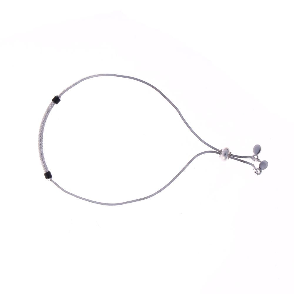 2 Black Beads Bridged Together Bracelet in 925 silver