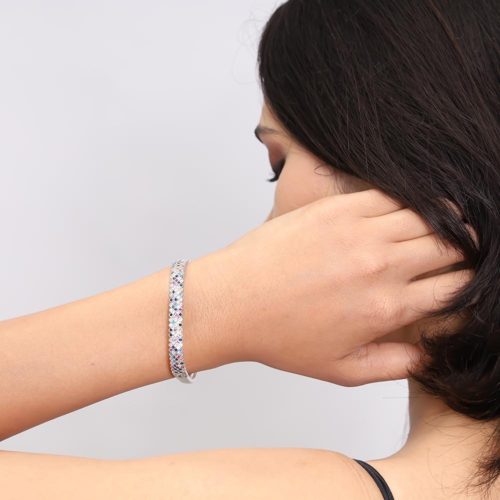 Nayab Navratan Square Bracelet in 925 silver