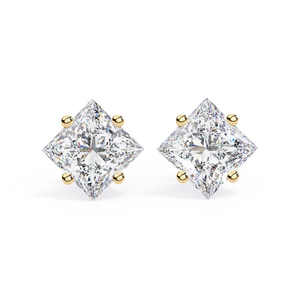 Princess Cut Solitaire Stud Earrings in Cross Basket