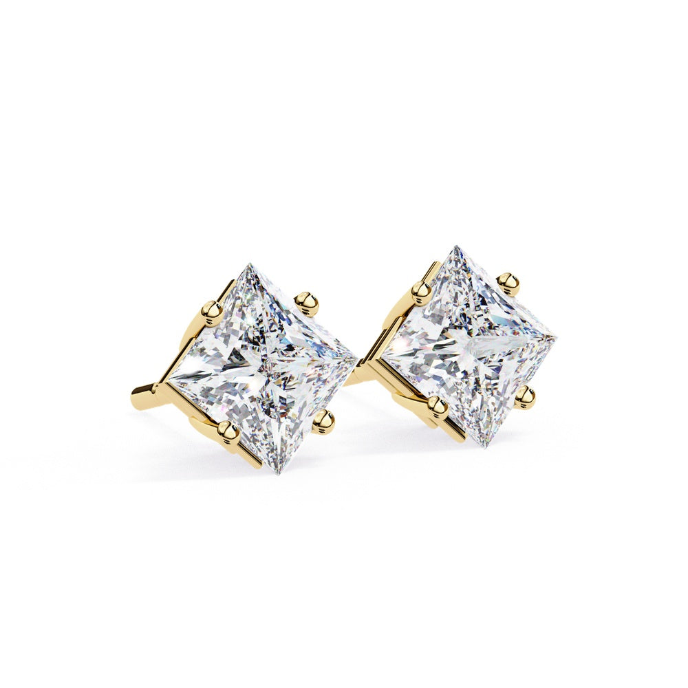 Princess Cut Solitaire Stud Earrings in Cross Basket