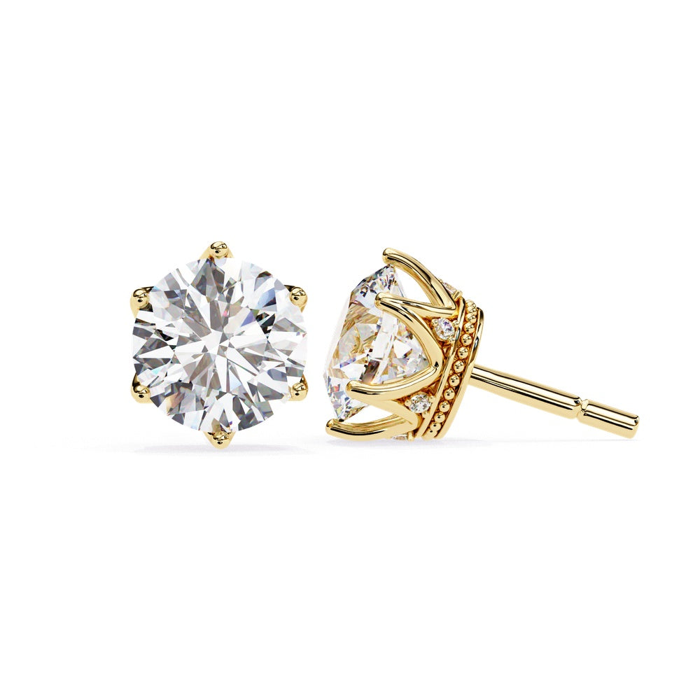Decorated Crown Basket Solitaire Stud Earrings