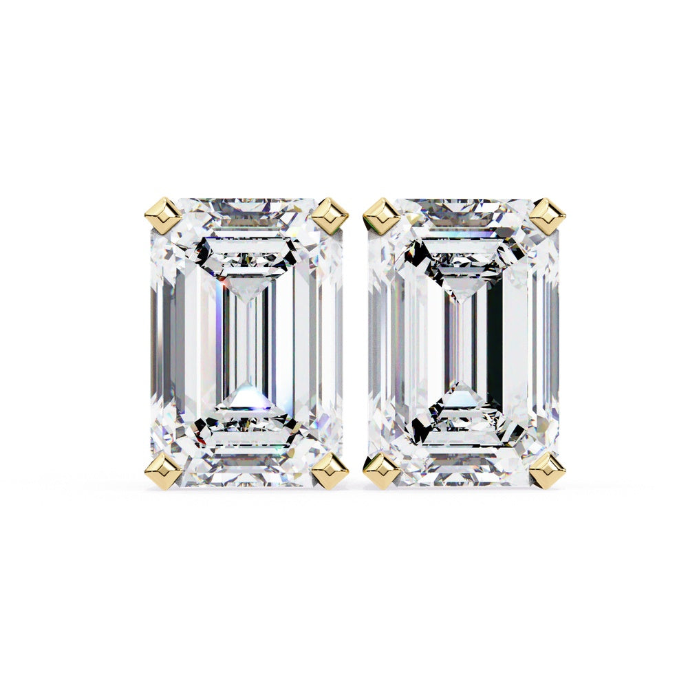Emerald Cut Solitaire Stud Earrings in Basket Setting