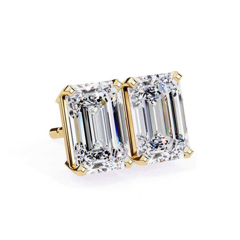 Emerald Cut Solitaire Stud Earrings in Basket Setting