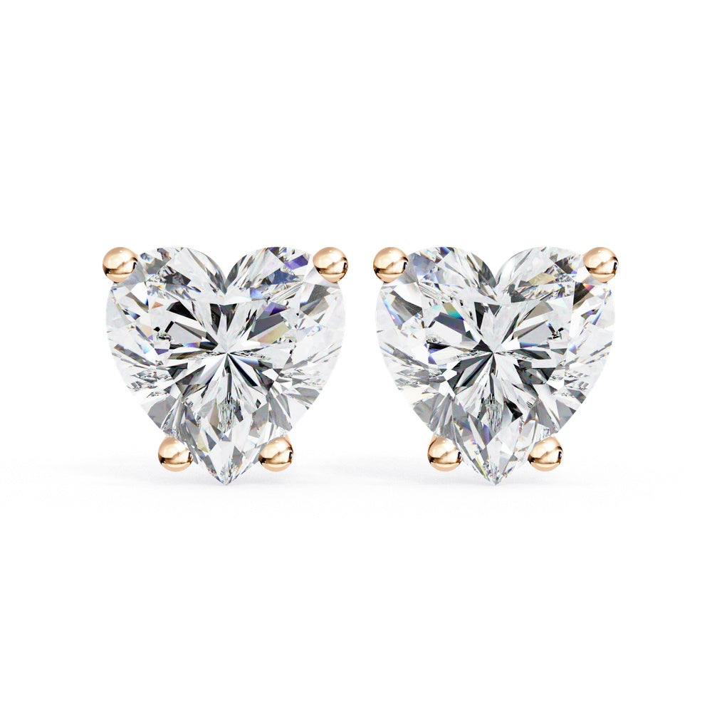 Heart Shape Solitaire Stud Earrings in Basket Setting