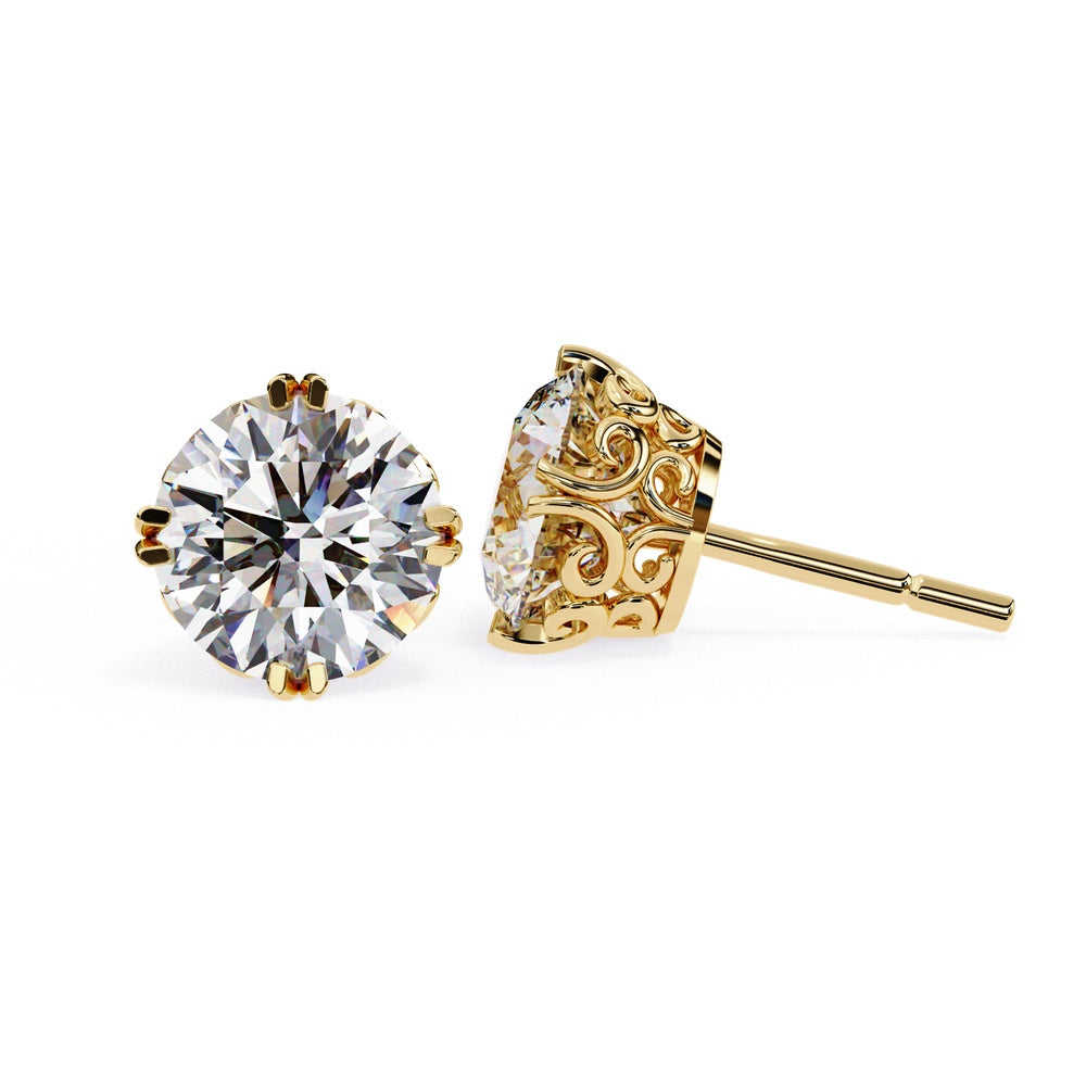 Victorian Basket Solitaire Stud Earrings