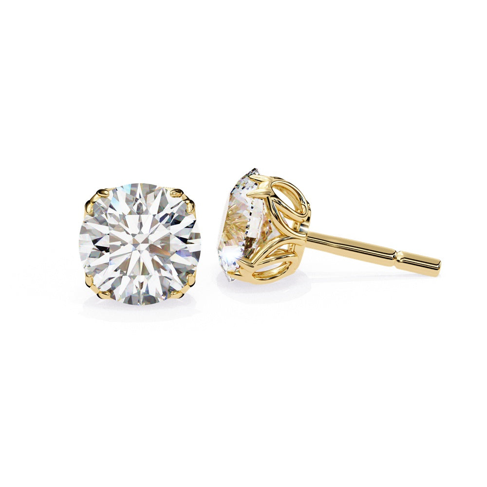 Cushion Square Solitaire Stud Earrings in Tulip Basket