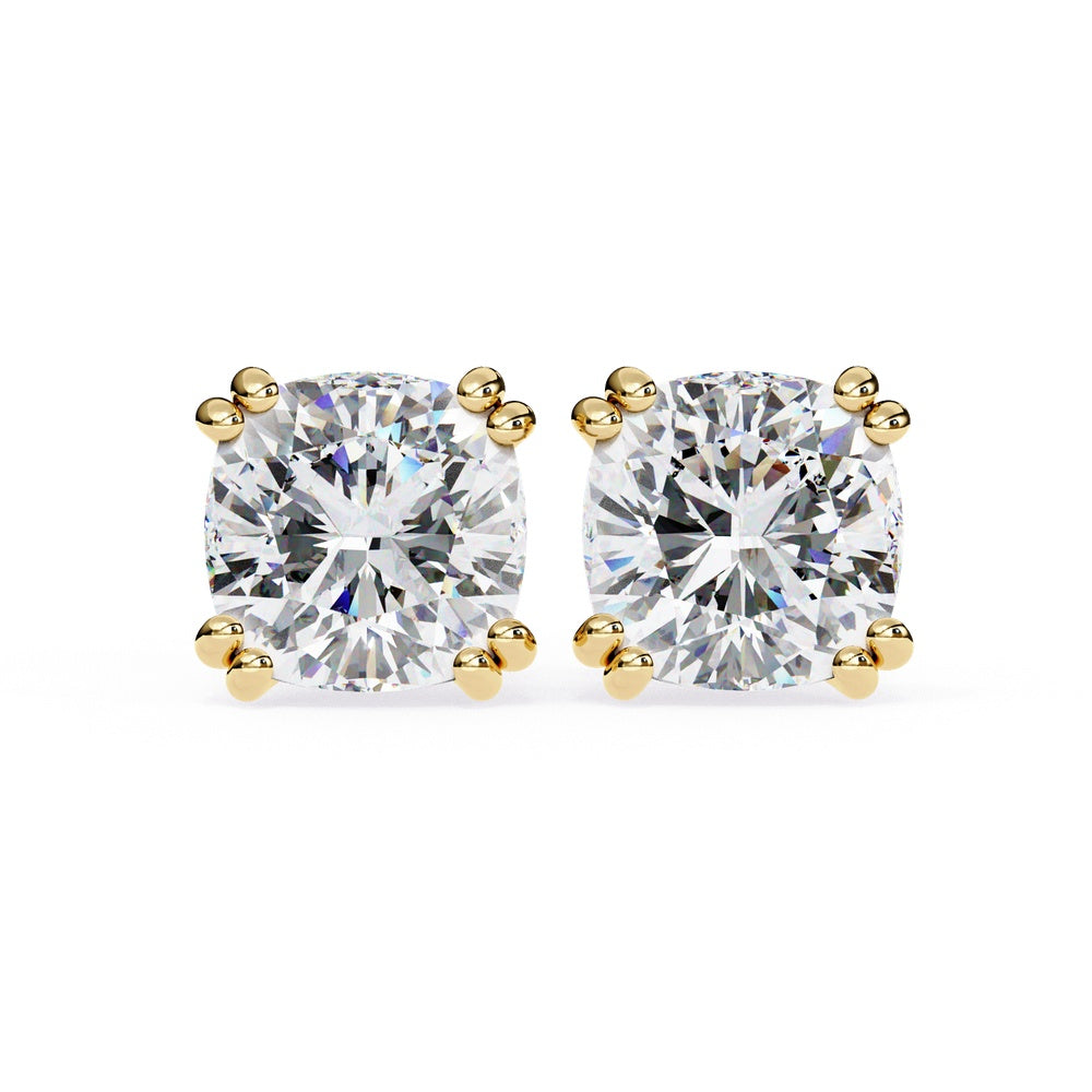 Cushion Square Solitaire Stud Earrings in Double Prong Setting