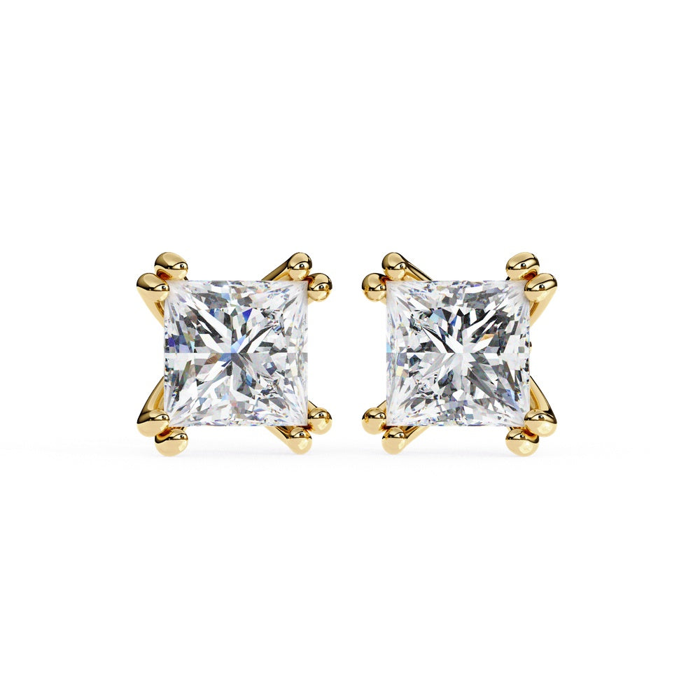 Princess Cut Solitaire Stud Earrings in Double Prong Setting