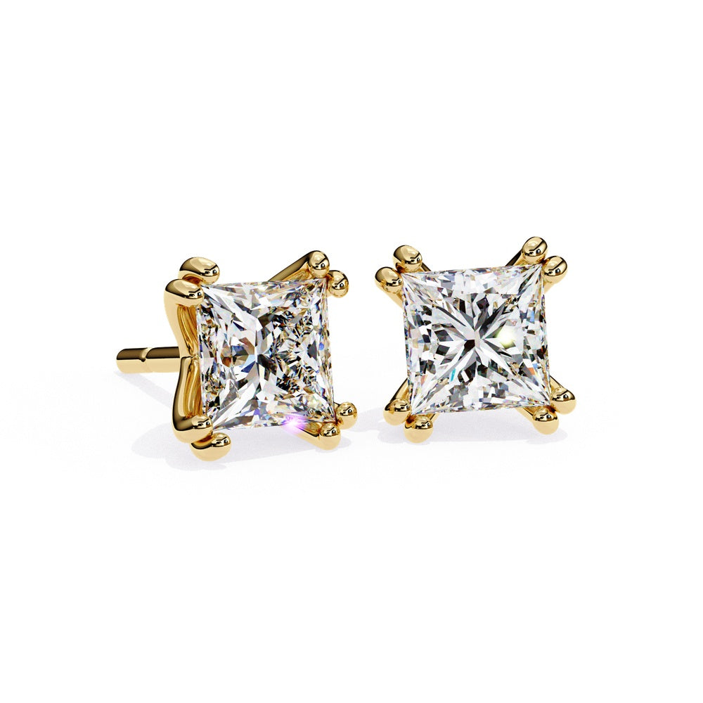 Princess Cut Solitaire Stud Earrings in Double Prong Setting