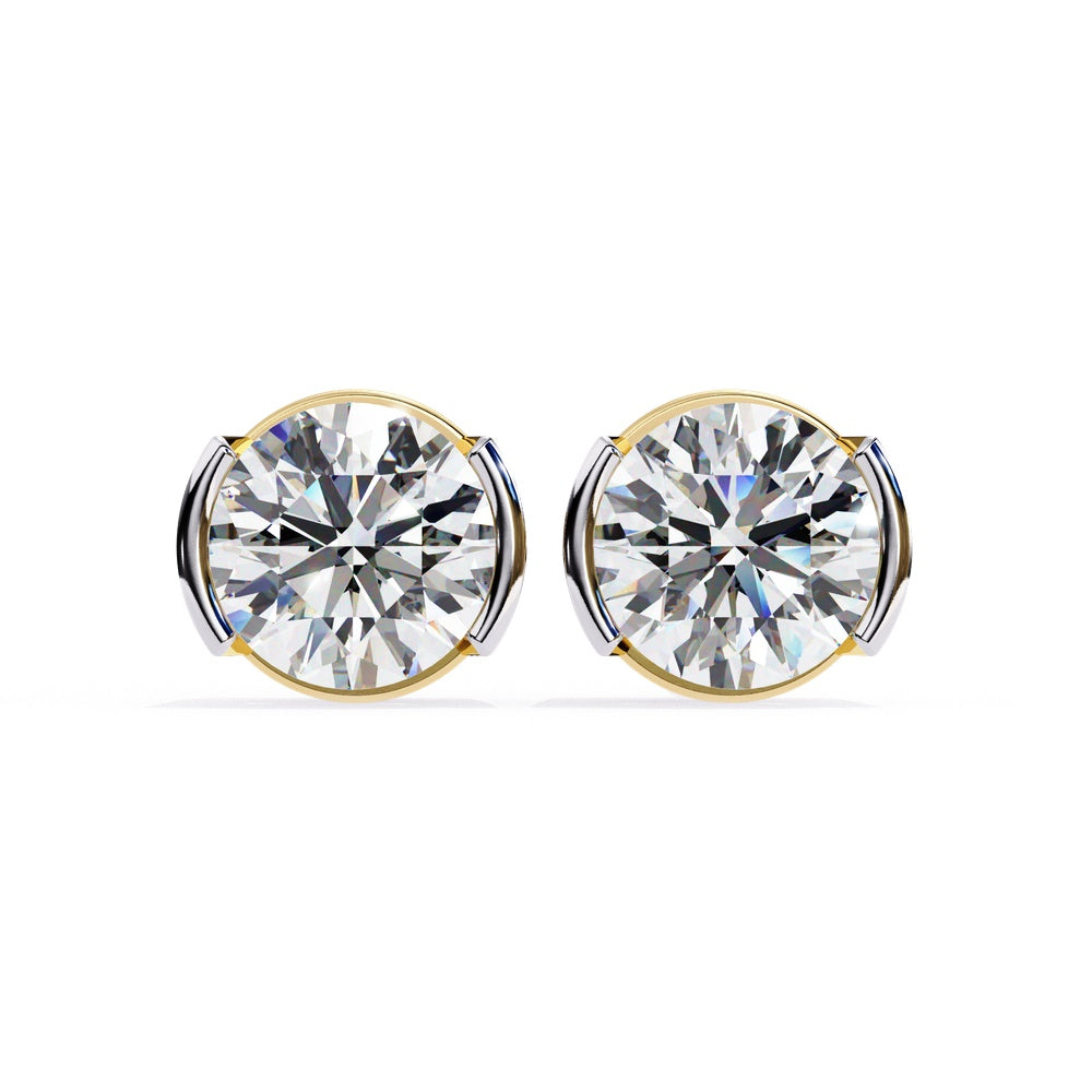 Solitaire Stud Earrings in Half Bezel Setting