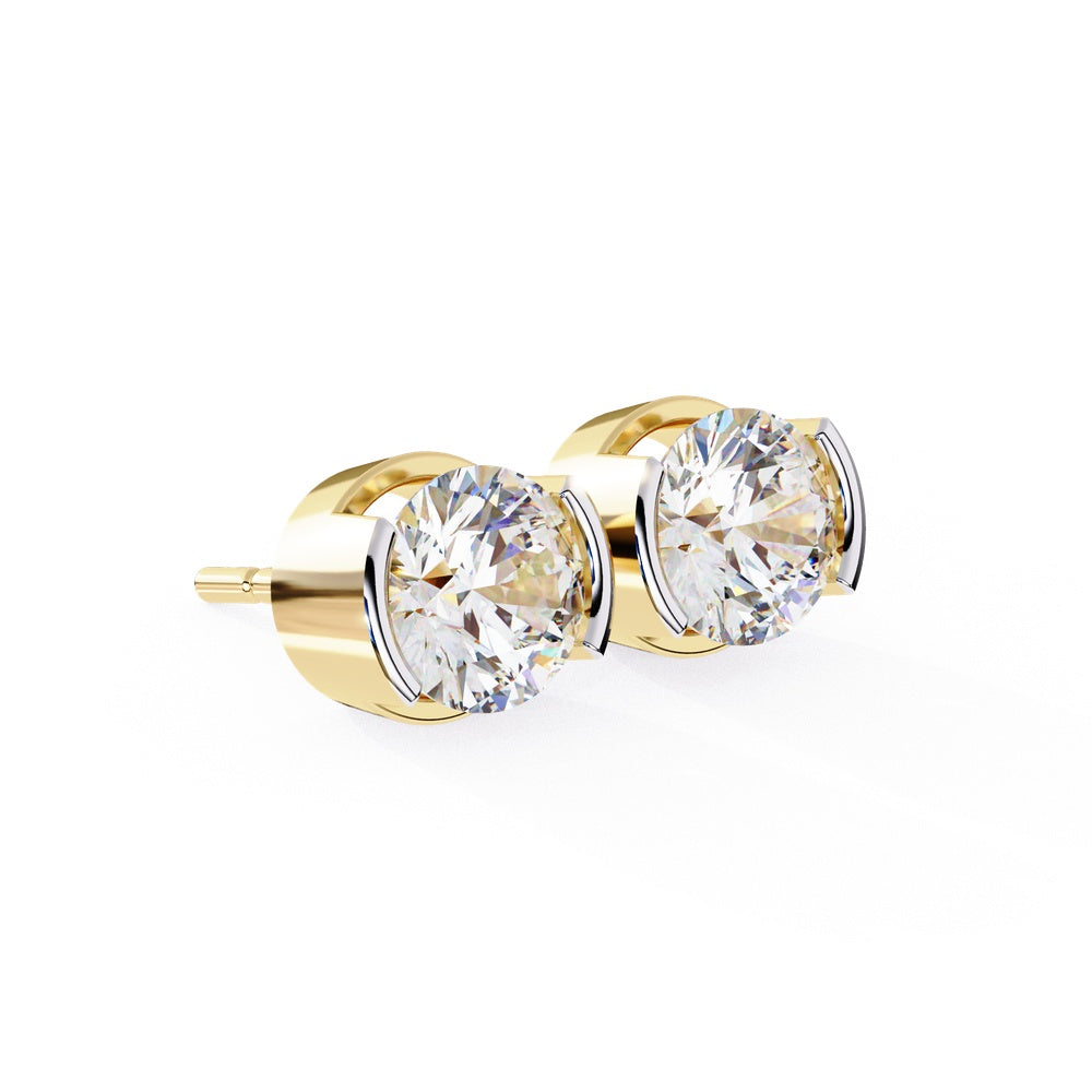 Solitaire Stud Earrings in Half Bezel Setting