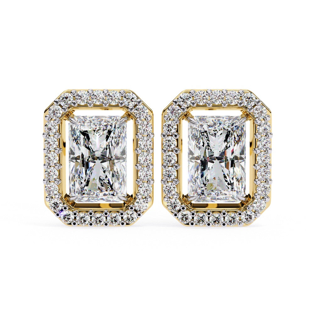 Radiant Cut and Halo Solitaire Stud Earrings