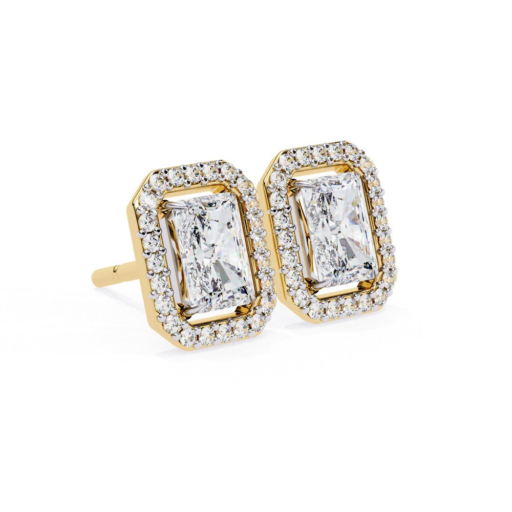 Radiant Cut and Halo Solitaire Stud Earrings