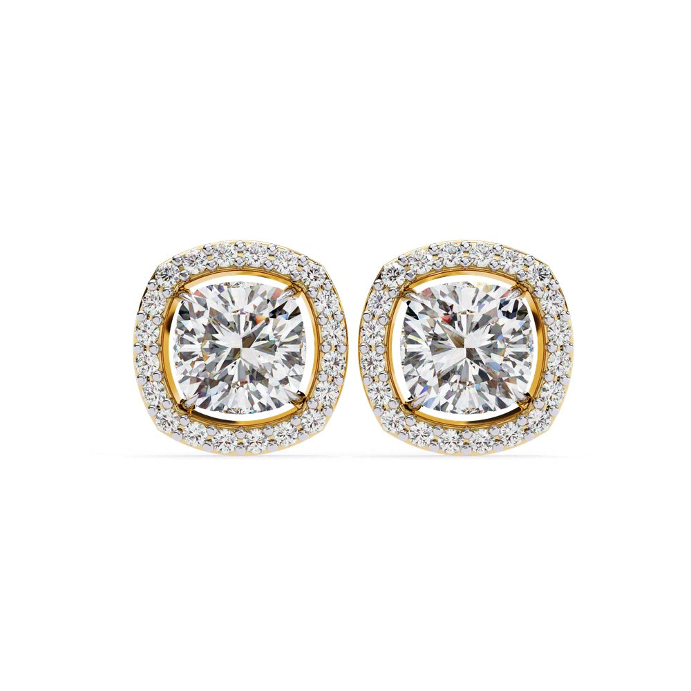 Cushion Square and Halo Solitaire Stud Earrings