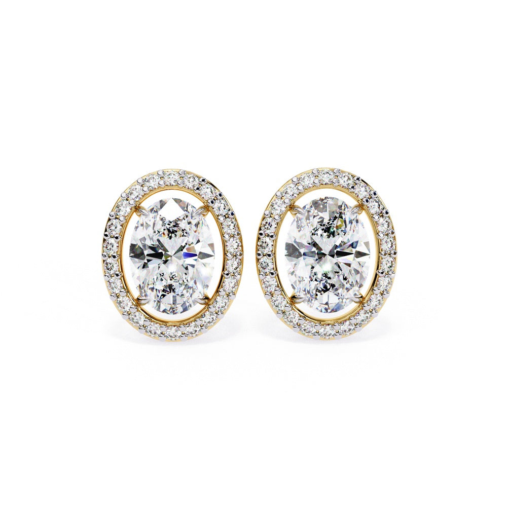 Oval and Halo Solitaire Stud Earrings