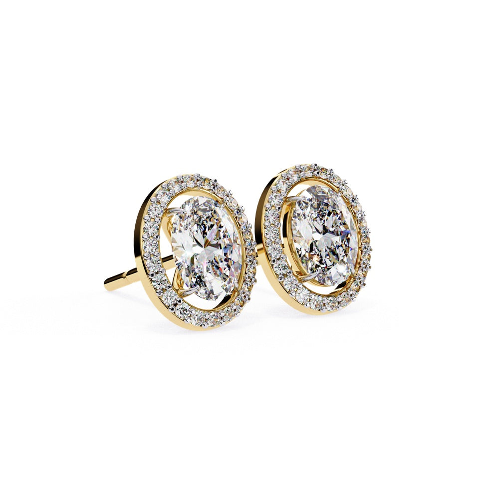 Oval and Halo Solitaire Stud Earrings