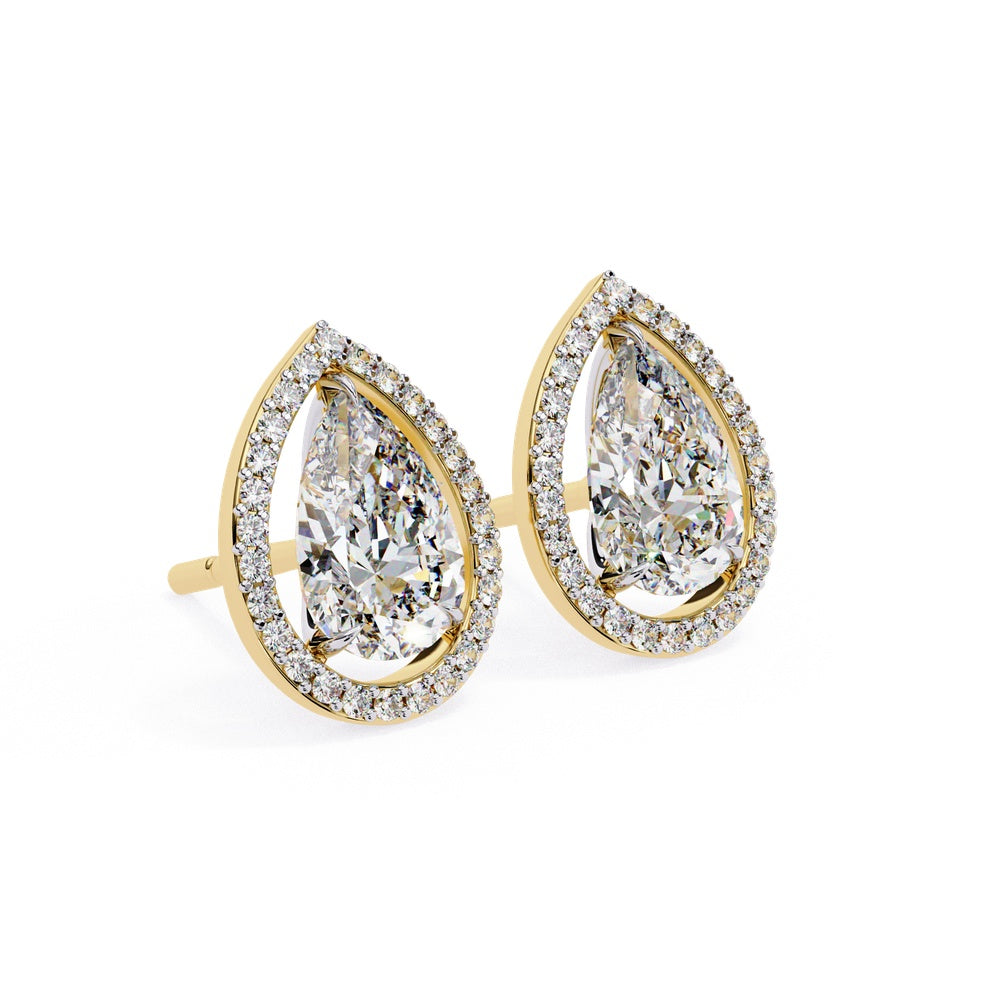 Pear and Halo Solitaire Stud Earrings