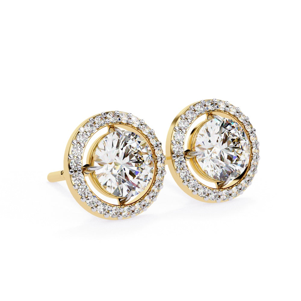 Round and Halo Solitaire Stud Earrings