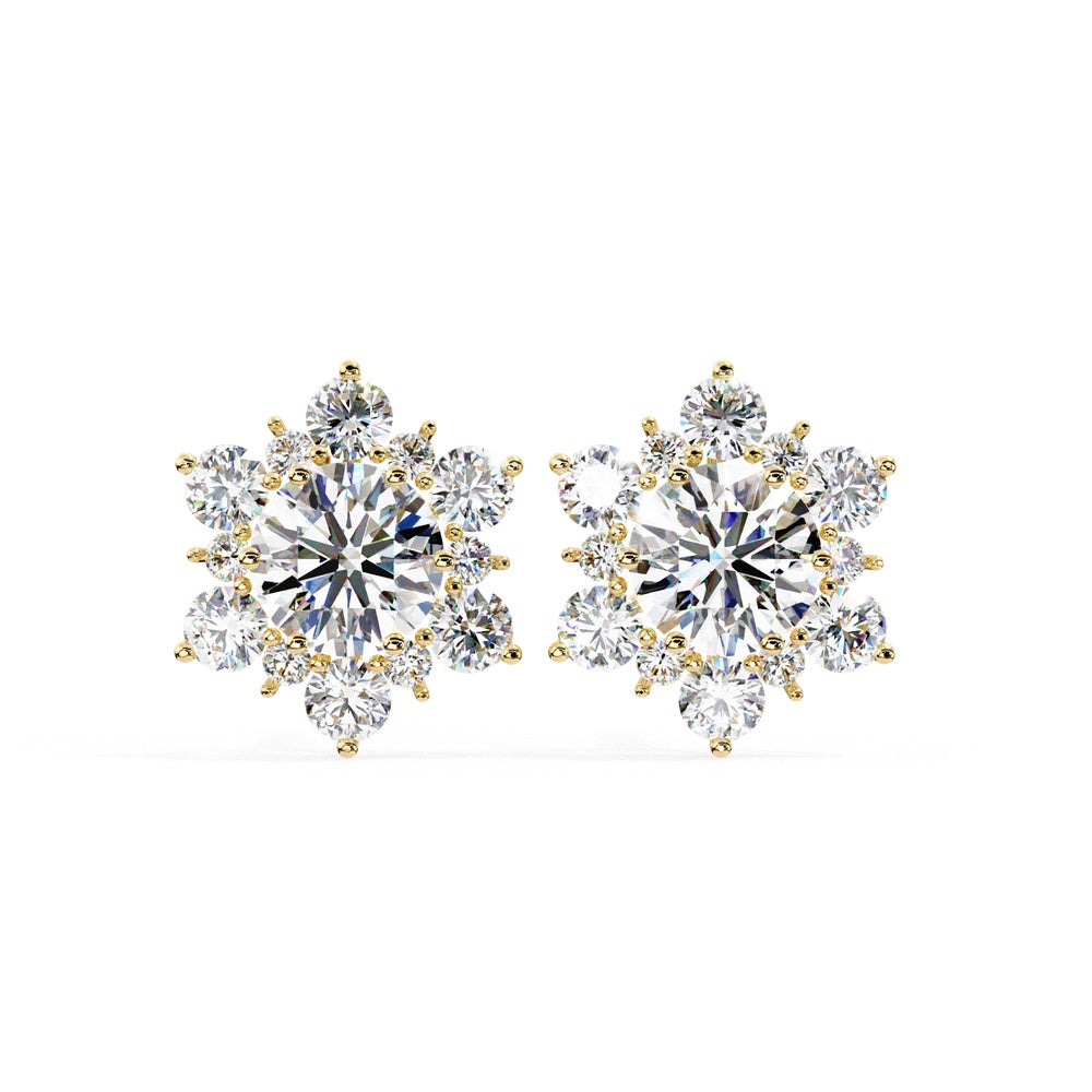 Solitaire Stud Earrings with Floral Halo