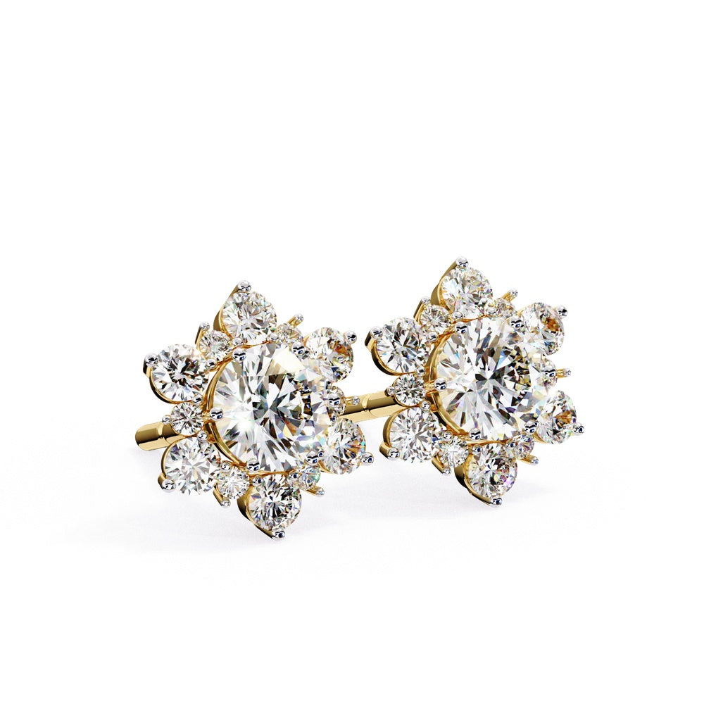 Solitaire Stud Earrings with Floral Halo
