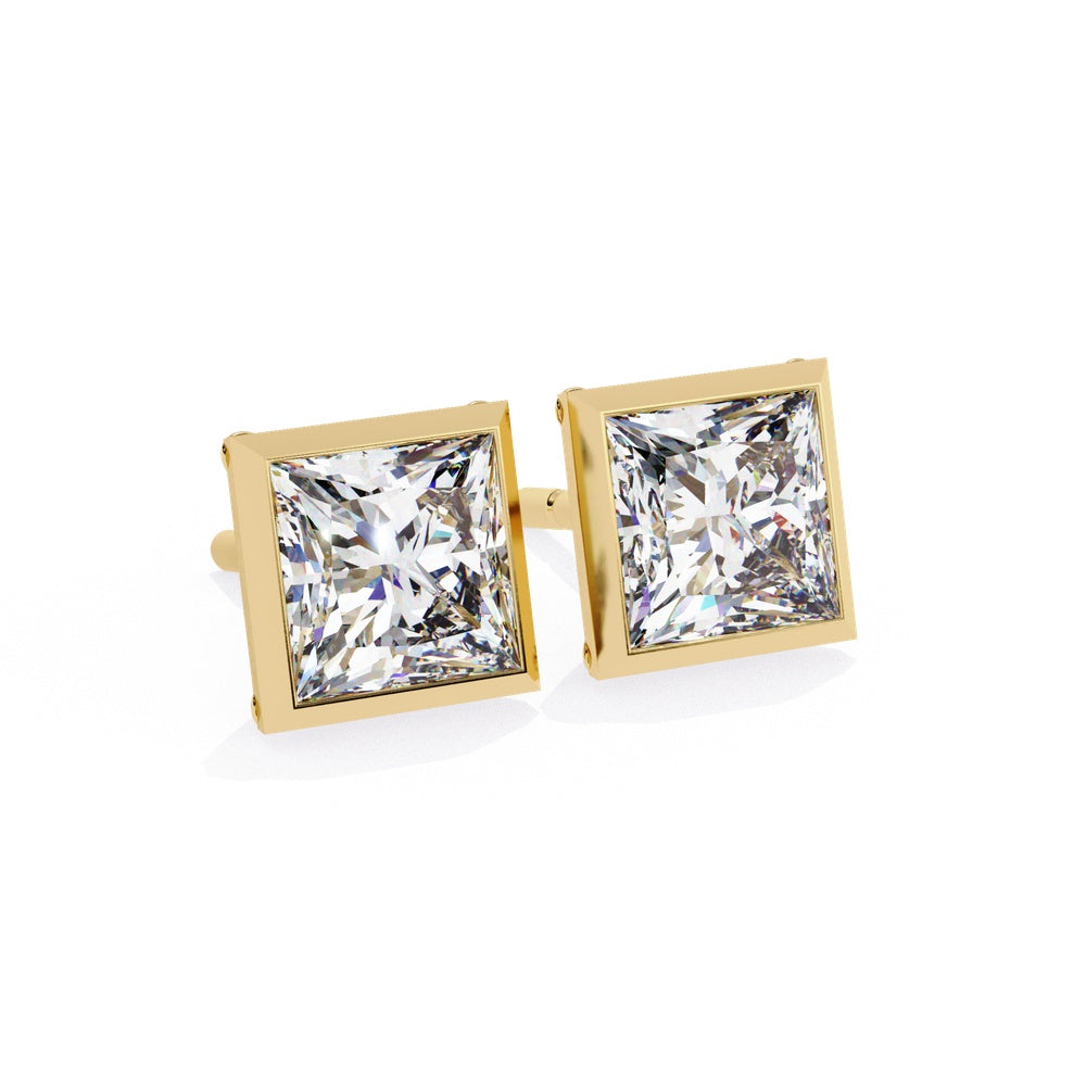 Princess Cut Solitaire Stud Earrings in Basel Setting