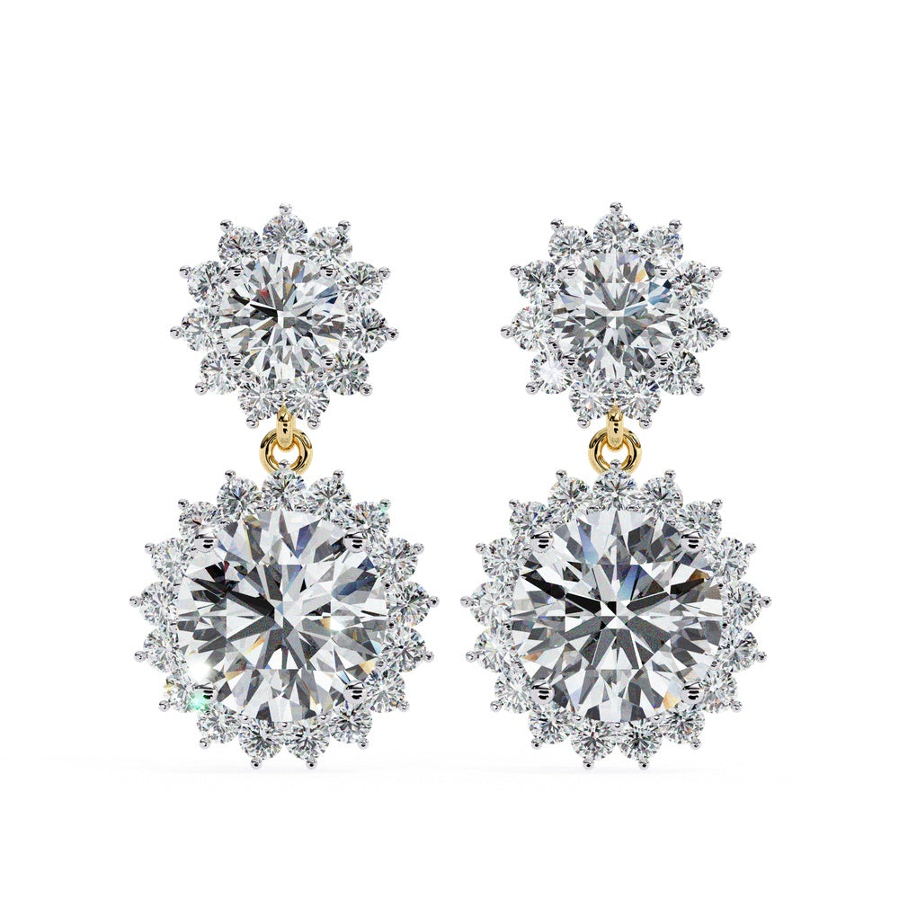 Two Stone Solitaire Drop Earrings with Halo