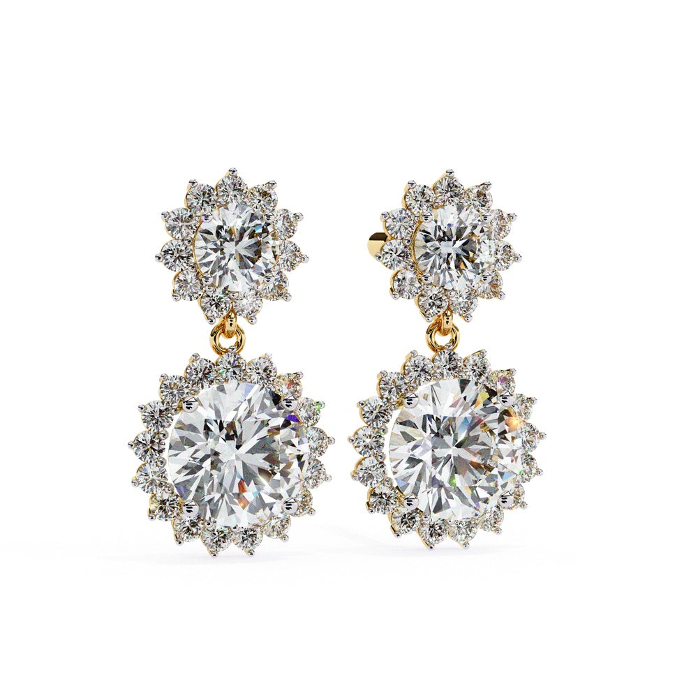 Two Stone Solitaire Drop Earrings with Halo