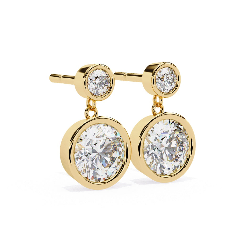 Two Stone Solitaire Drop Earrings in Basel Setting