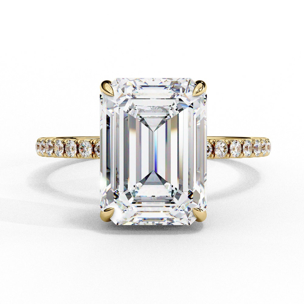 Studded Emerald Cut Solitaire Ring with Hidden Halo