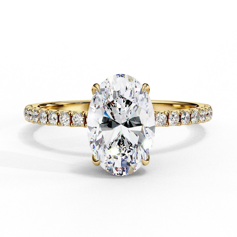 Studded Oval Solitaire Ring with Hidden Halo