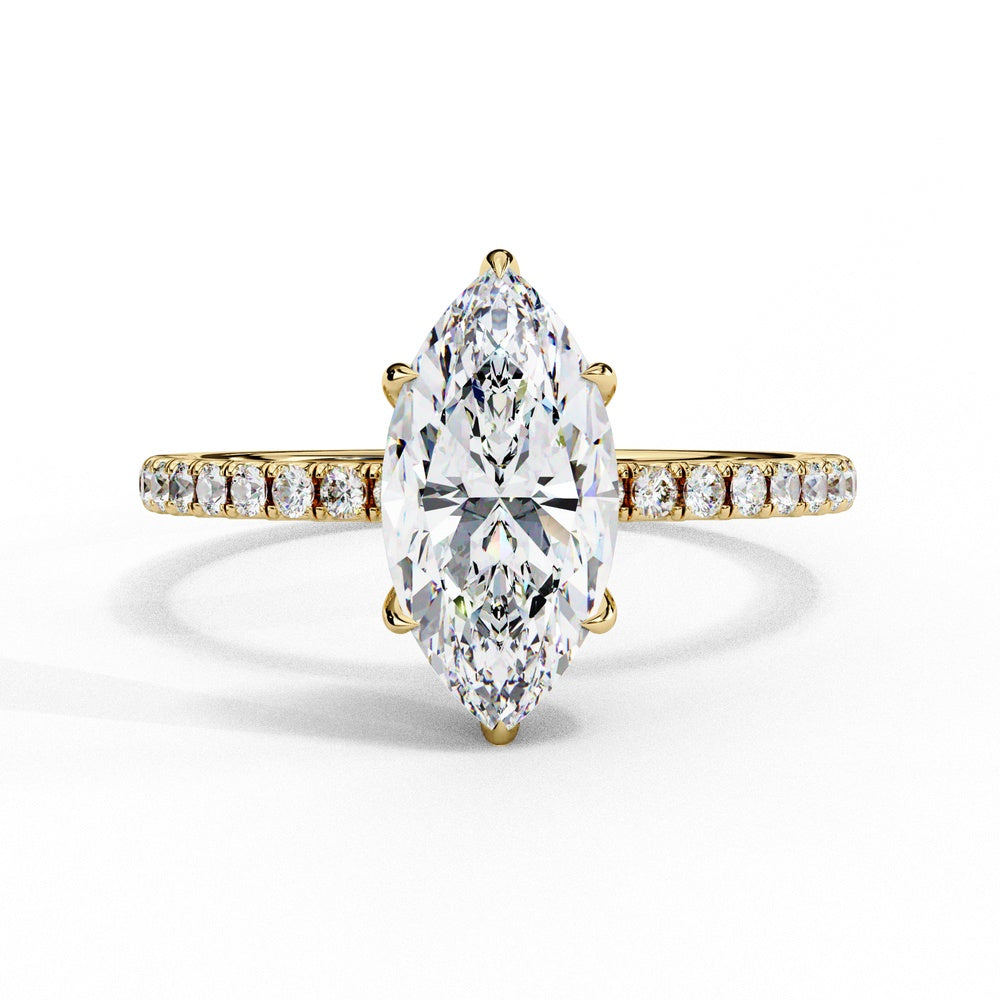 Studded Marquise Solitaire Ring with Hidden Halo