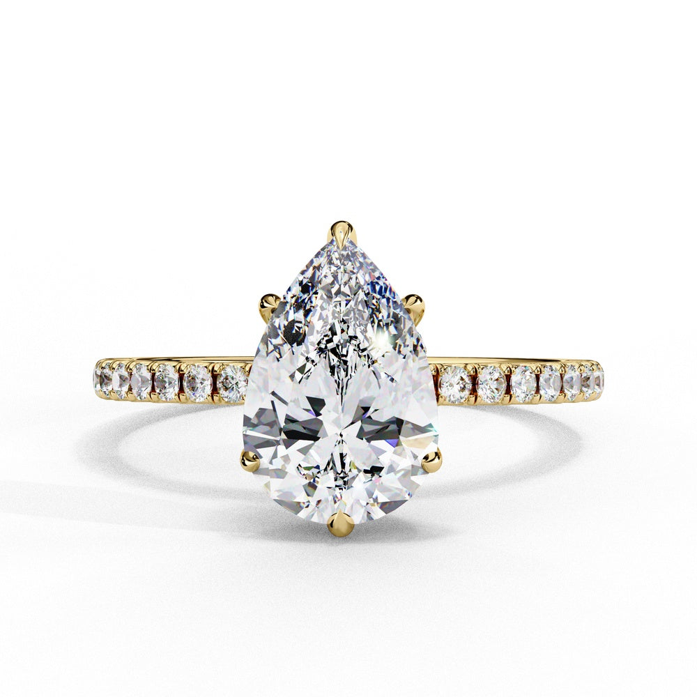Studded Pear Solitaire Ring with Hidden Halo