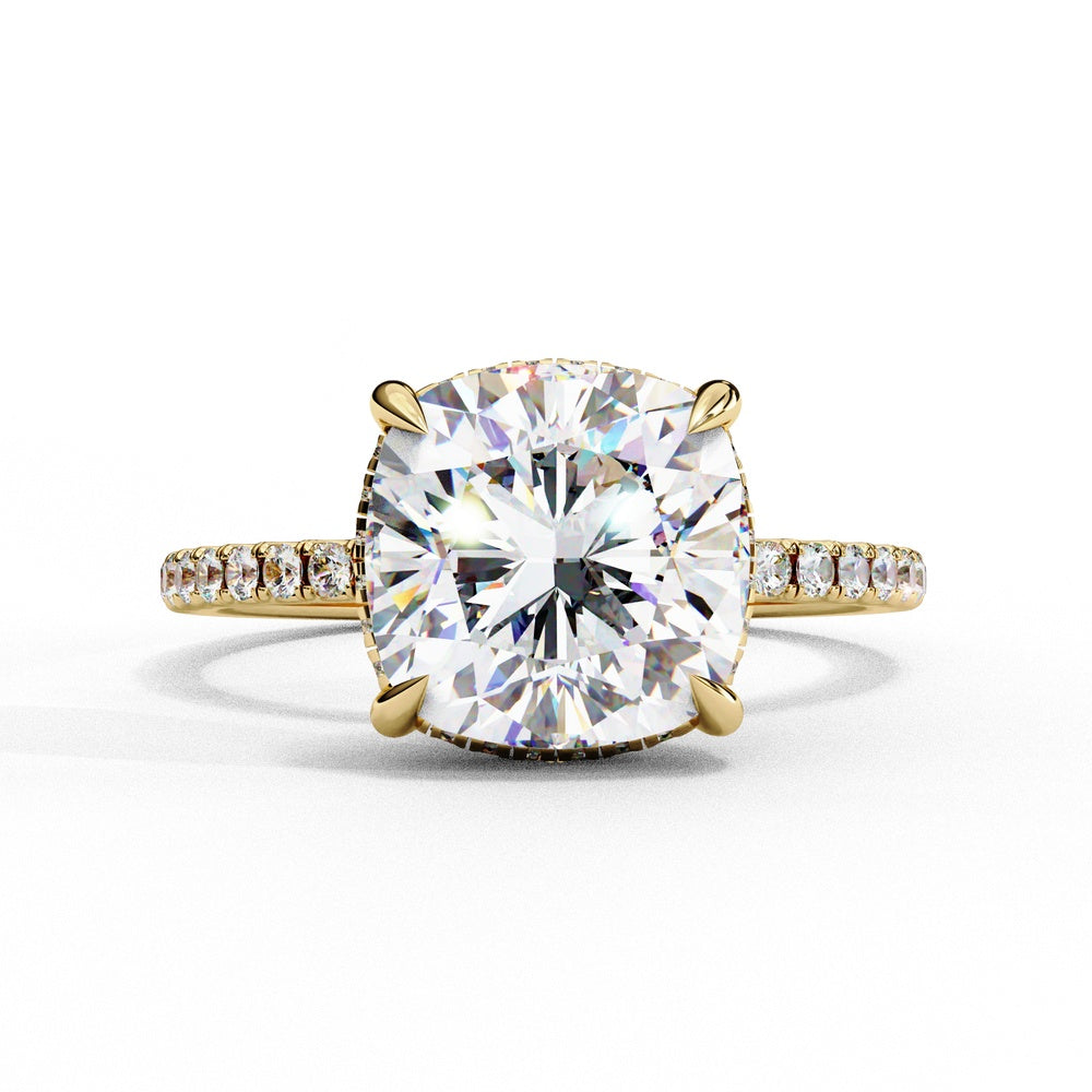 Studded Cushion Square Solitaire Ring with Hidden Halo