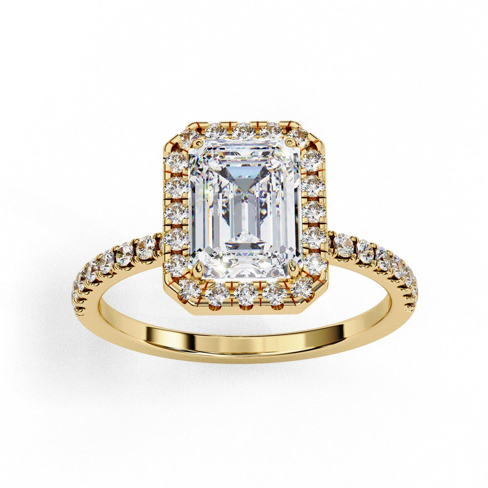 Studded Emerald Cut Solitaire Ring with Halo